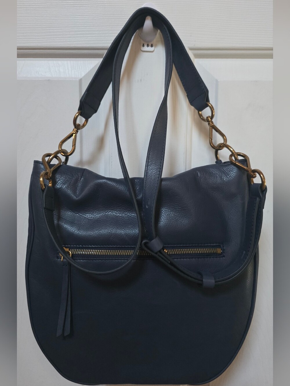 Margot Navy Pebble Leather Shoulder Bag with Gold Hardware NWT - Picture 2 of 4